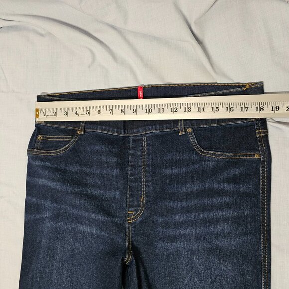 Spanx Wide Leg Pull On Women Jeans Size 1X Tall Blue Distressed Cotton - Picture 9 of 15